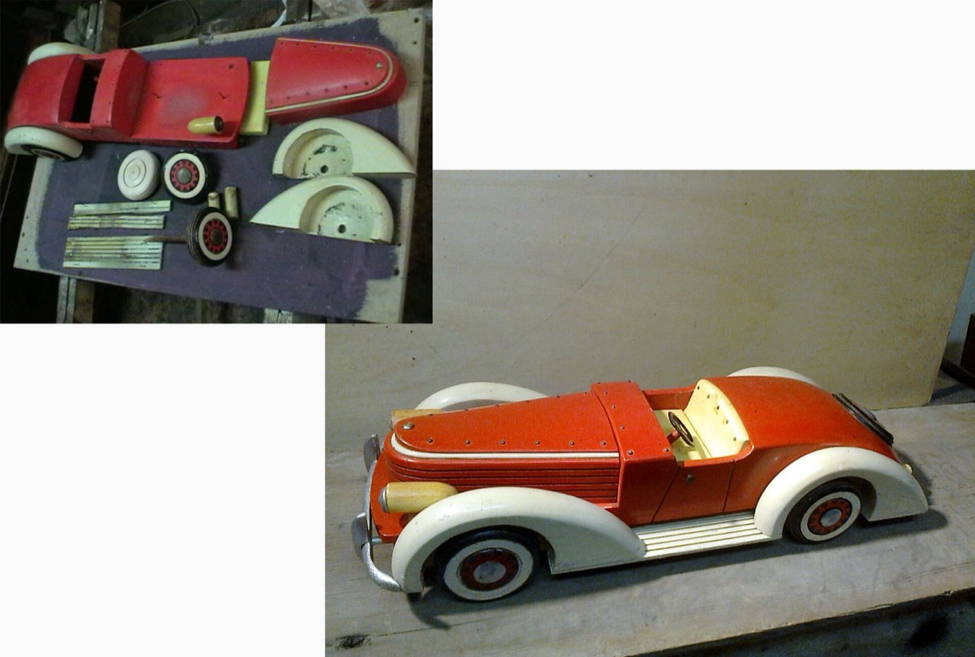 Dřevěný model automobilu ze 30. let, velikost 30 cm